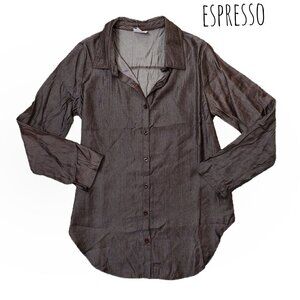LuLaRoe Denim Chambray Espresso Brown Valentina Long Sleeve Button Down Shirt